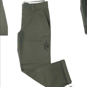 Embroidered Olive Work Trousers